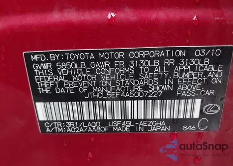 2010 Lexus Ls 460 z USA, uszkodzony, nr VIN JTHCL5EF4A5007227